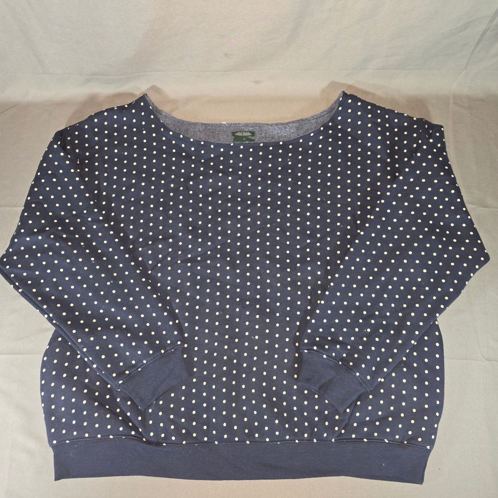 Wild Fable Polka Dot Sweatshirt XL Carbon Navy Cream Pockets Off Shoulder NWT